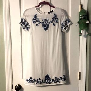 Lulu’s “Tale to Tell” Embroidered Linen ShiftDress